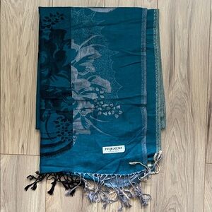 Teal and Black Floral Scarf